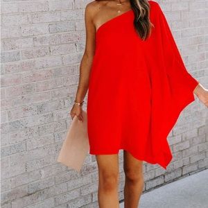 VICI - Side to Side One Shoulder Statement Dress in Tomato Red